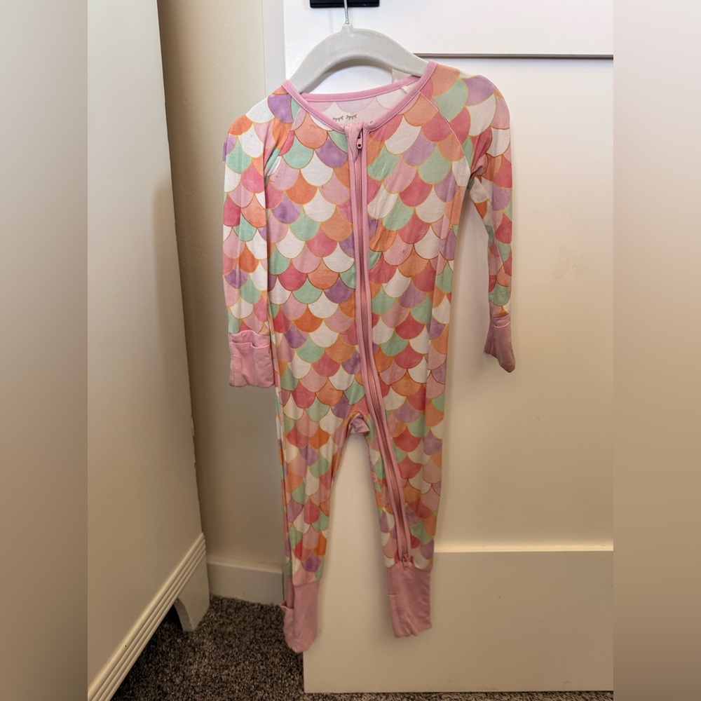 Little Sleepies Pink Multicolor Mermaid-Scale Zip One-Piece